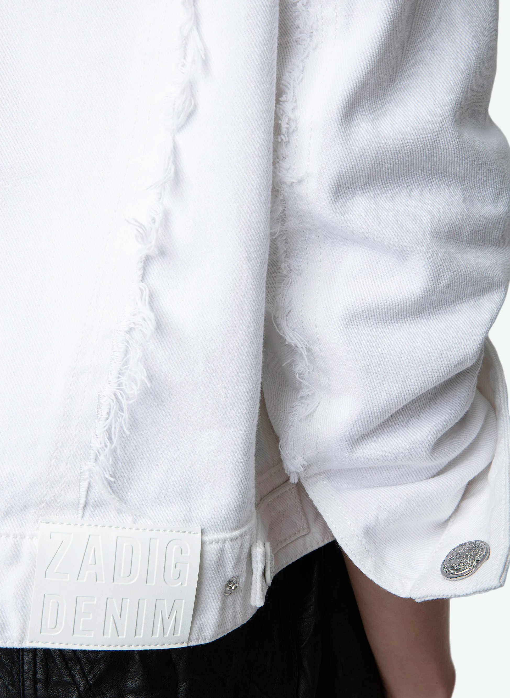 KAELY - Veste col rond brodée en denim| Blanc