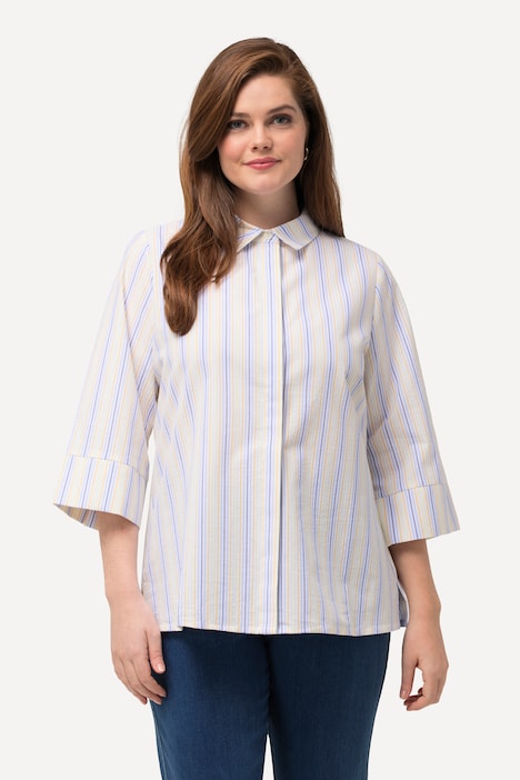 Hemdbluse, Bubble-Strukturtreifen, Hemdkragen, 3/4-Arm
