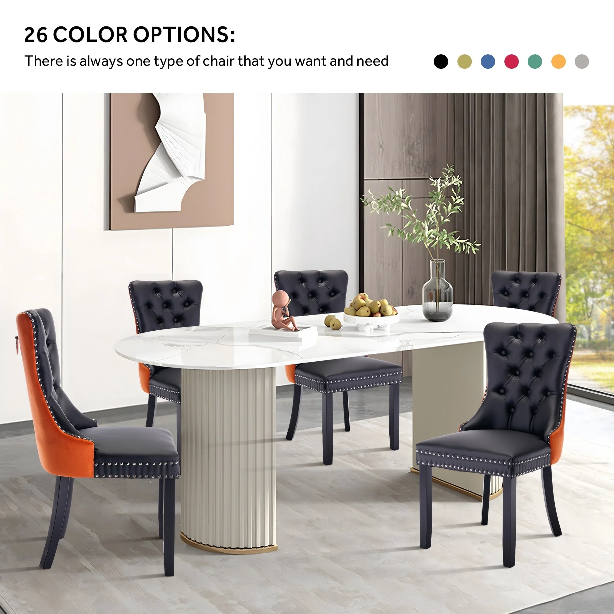 Upholstered Tufted Velvet Dining Chair with Solid Wood Legs Set of 6
