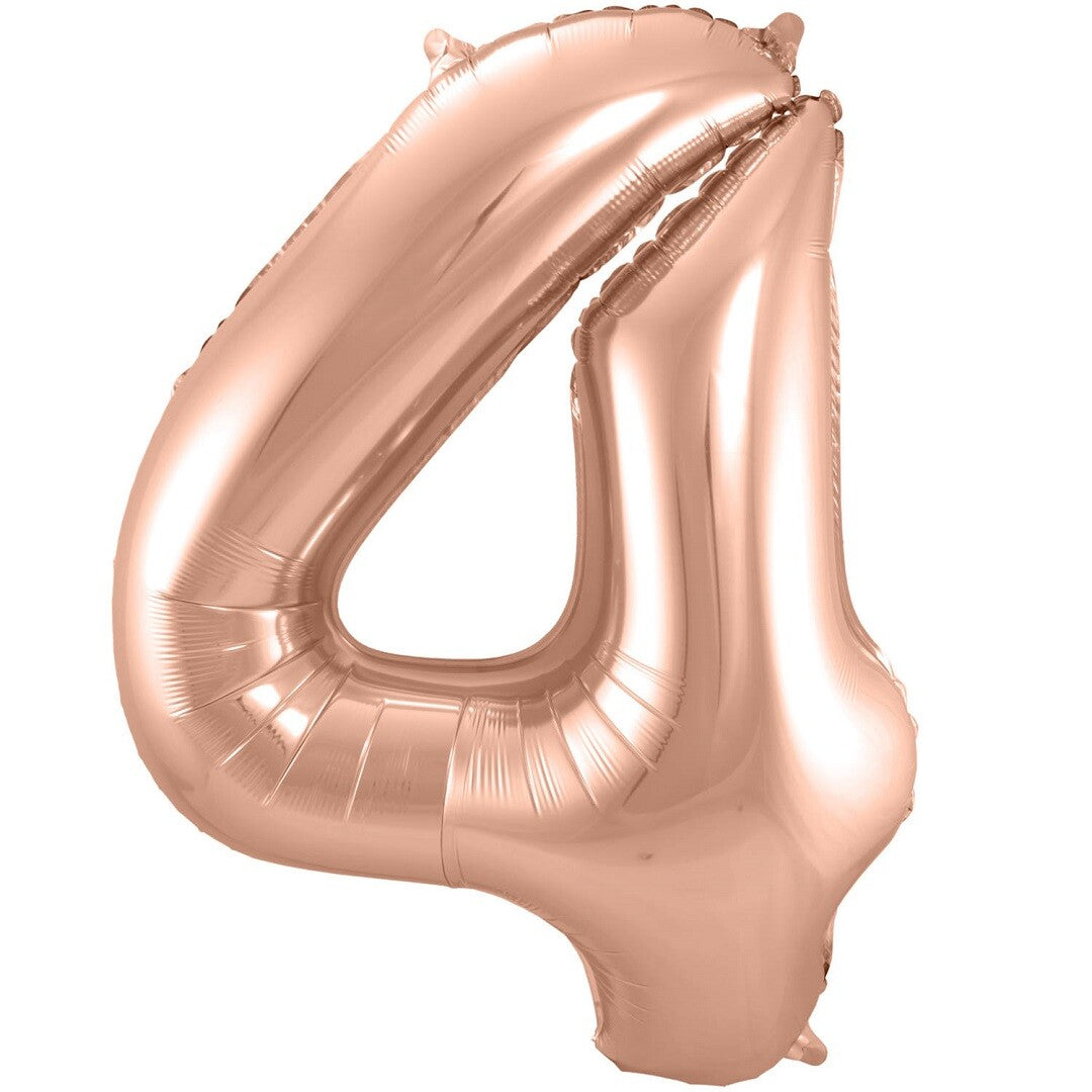 Cijferballon vier - rosé goudkleurig - 86 cm