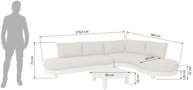 OUTLIV. Ecklounge Santa Barbara Aluminium Olefin wetterfest UV-beständig mit Glastisch 6 Personen Natural Taupe 276x180x72 cm