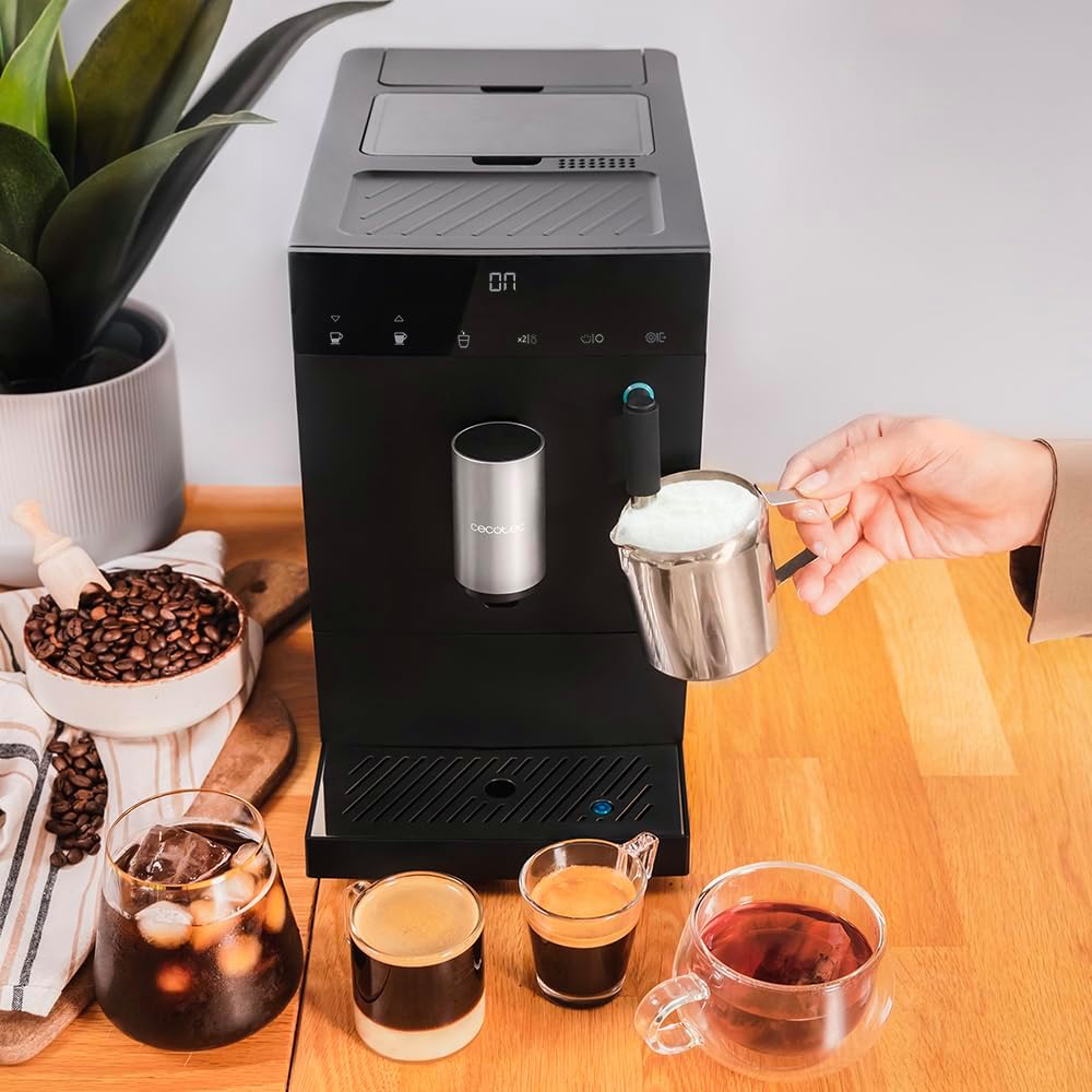 Cecotec Superautomatische Kompakt-Kaffeemaschine mit Dampferzeuger Cremmaet Compact Steam, 1350 W, 19 Bar, Thermoblock-System, 150 g Bohnenbehälter mit Mahlwerk und 1,1 L Wassertank