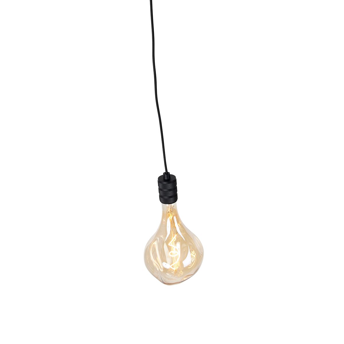 Hanglamp zwart met stekker incl. PS160 goud dimbaar- Cavalux