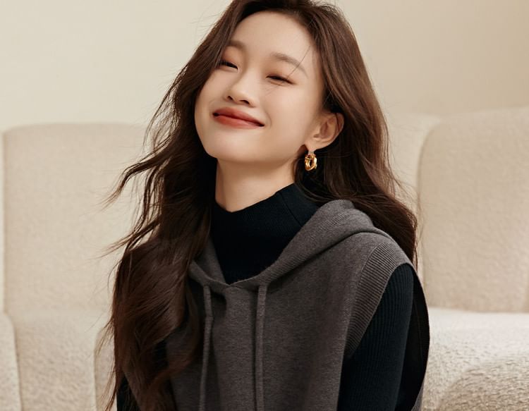 Jeonseon - Melange Hooded Sweater Vest