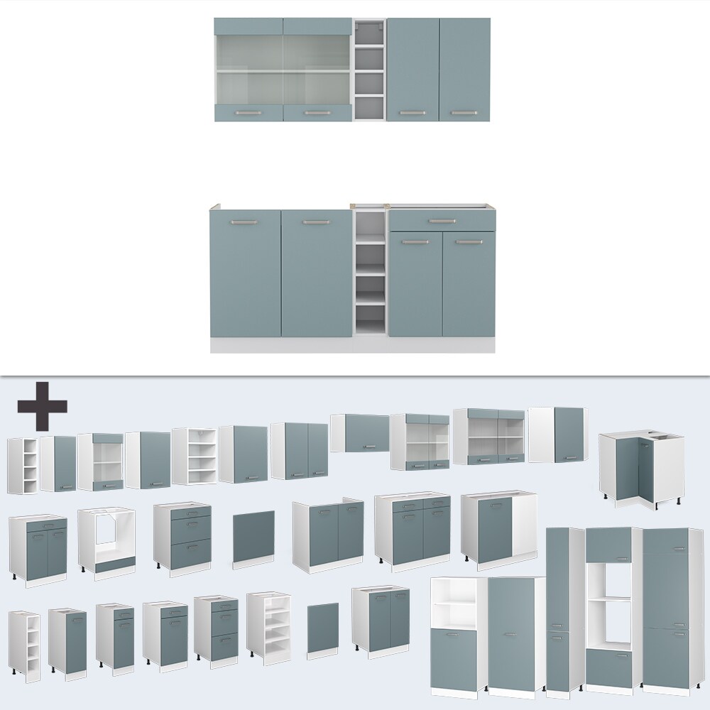 Vicco Küchenzeile R-Line Solid Weiß Blau Grau 160 cm modern Küchenschränke Küchenmöbel