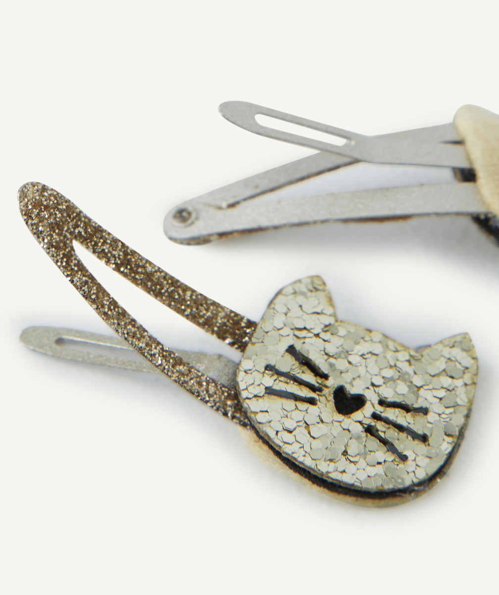 LOT DE 2 BARRETTES BÉBÉ FILLE COULEUR DORÉE AVEC CHATS