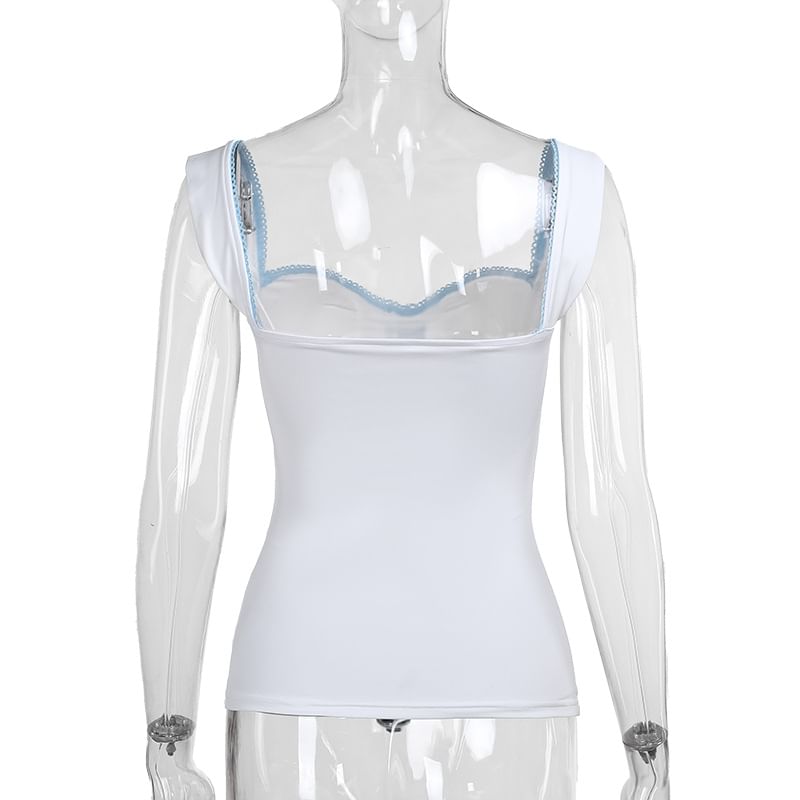 Trisica - Queen Anne hals, kanten rand, strikaccent tanktop