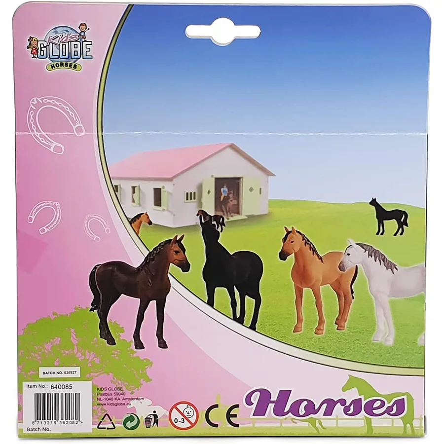 Kids Globe Farming Reiterhof Set Pferdestall 9 Boxen 4 Pferde 4 Heuballen Weiß, Rosa Weiß