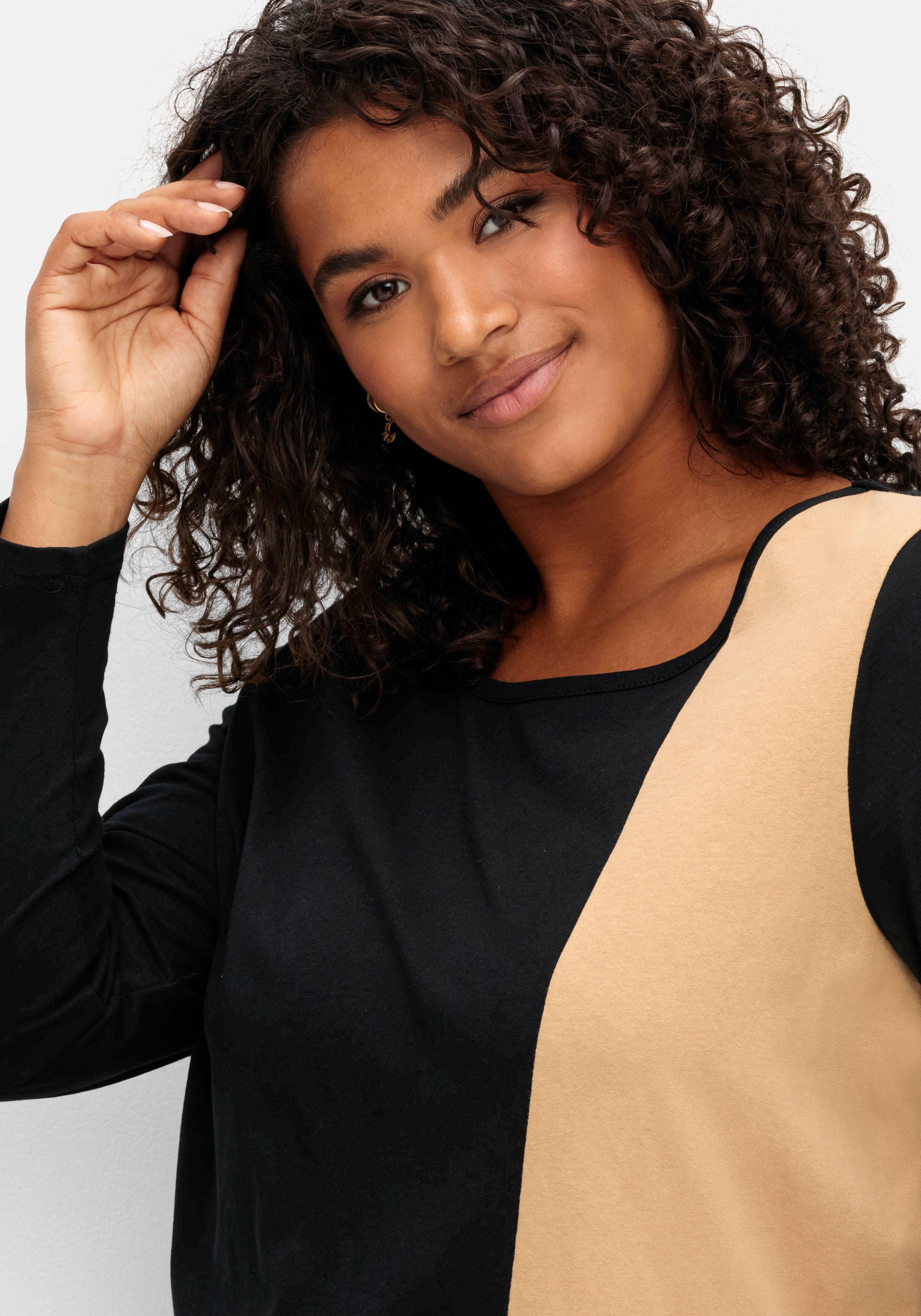 Langarmshirt in zweifarbiger Optik