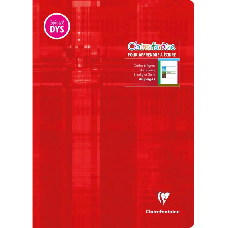 Cahier d'écriture piqué spécial Dys A4 48 pages cadre et lignes 4 couleurs Interligne 3 mm - Assortis