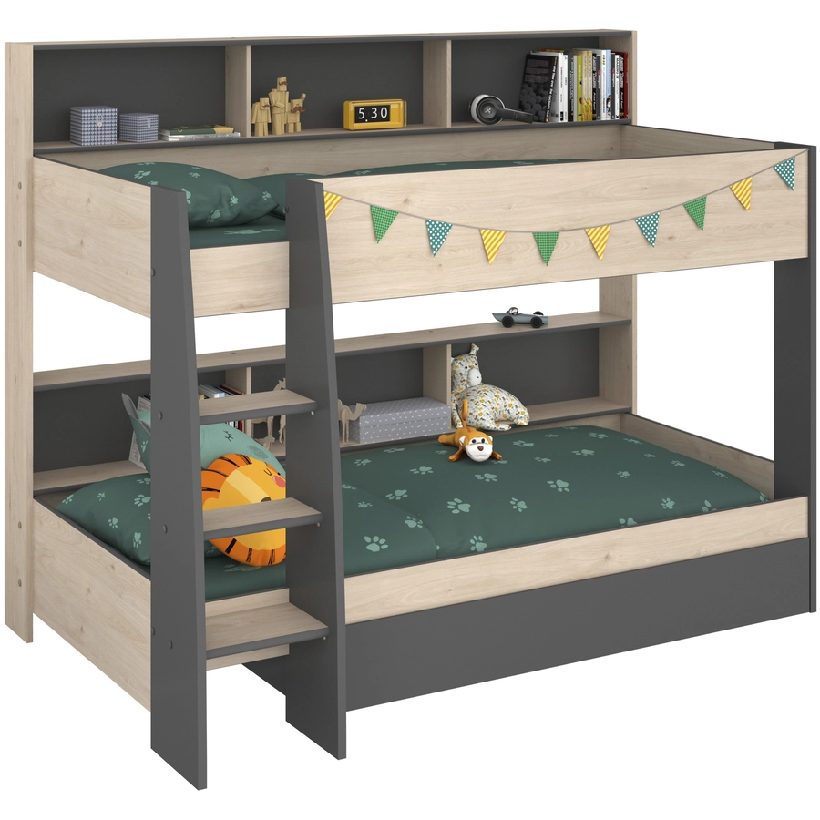Parisot Etagenbett Tam-Tam 31 mit Bettschubkasten Grau in Eiche Jackson (90x200) Grau
