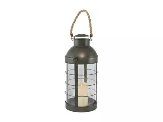 Lanterne extérieure jardin à poser bougie industrielle métal gris 46 cm