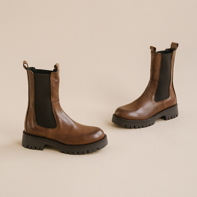 Bottines à plateformes  en cuir marron
