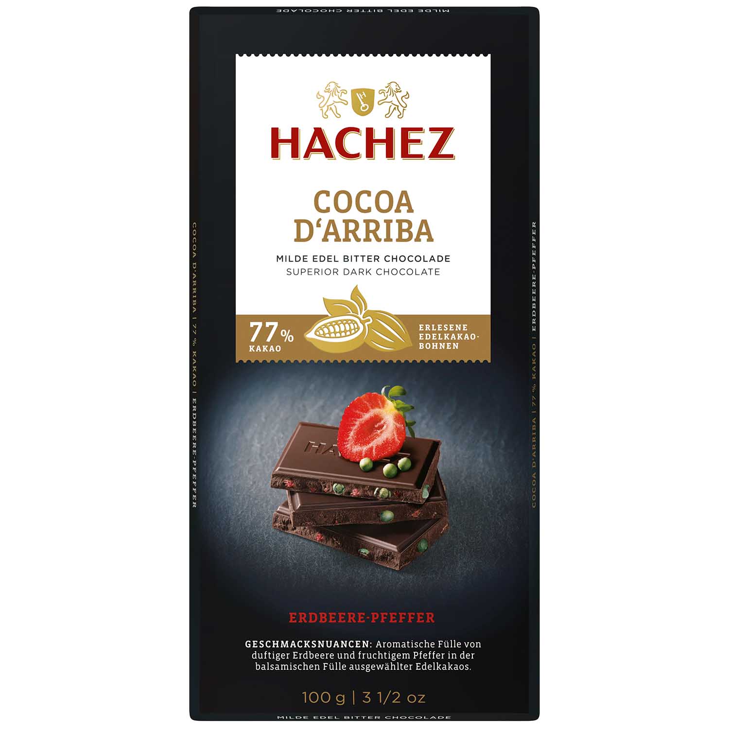 Hachez Tafelschokolade Cocoa d'Arriba Erdbeere-Pfeffer 77% Kakao 100g MHD:8.1.26