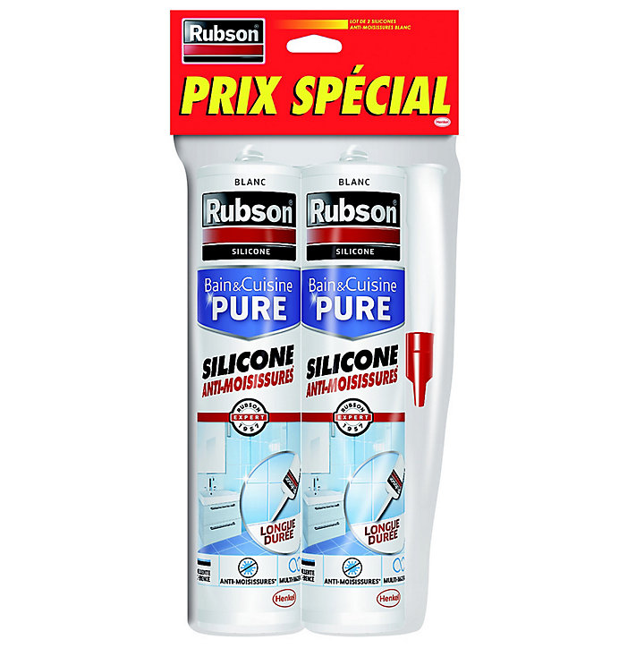 Lot de 2 Mastic Rubson Bain&Cuisine Silicone Evite les moisissures blanc cartouche 280ml