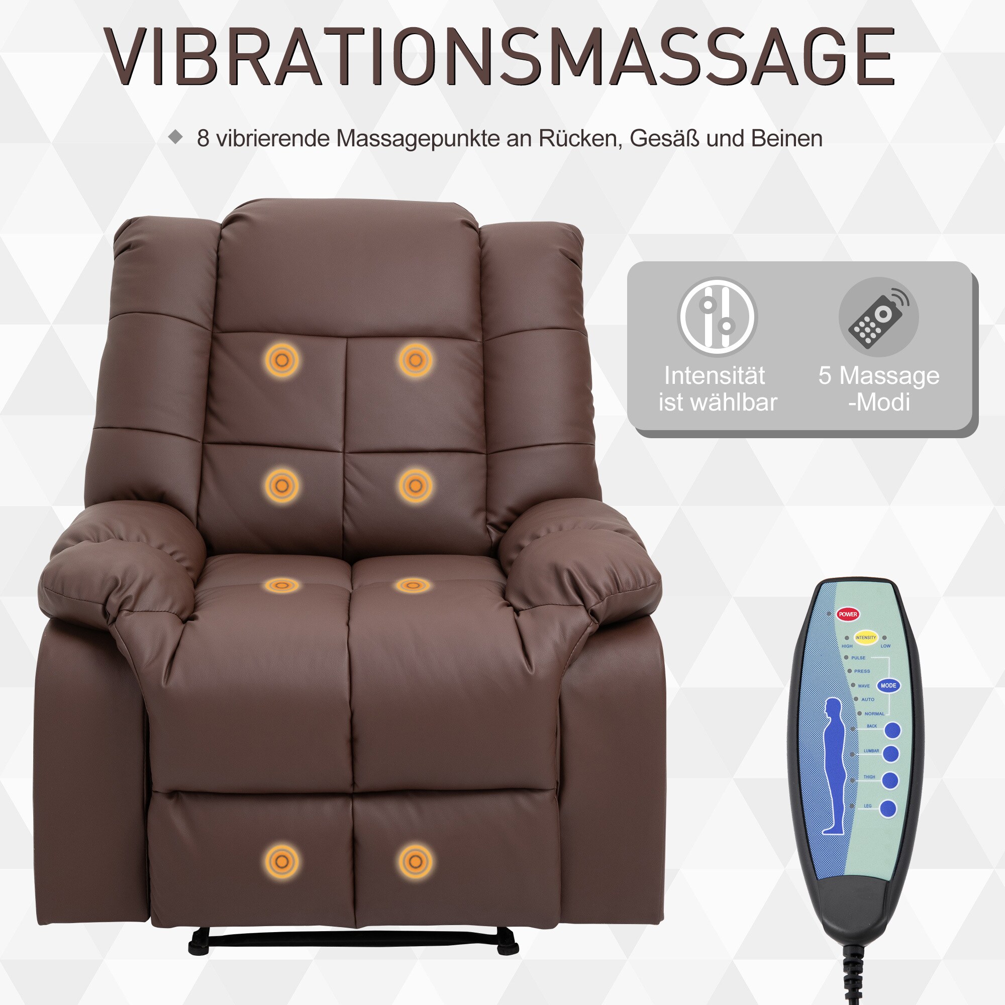 HOMCOM Massagesessel mit Liegefunktion und Fernbedienung 94B x 99T x 99H cm