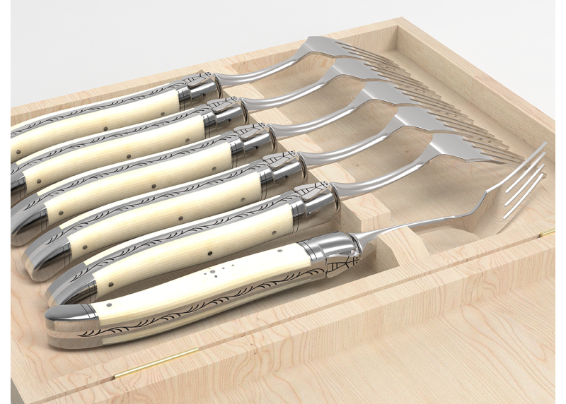 Service de 6 fourchettes Laguiole avec un manche en os de bovin et mitres en acier inoxydable
