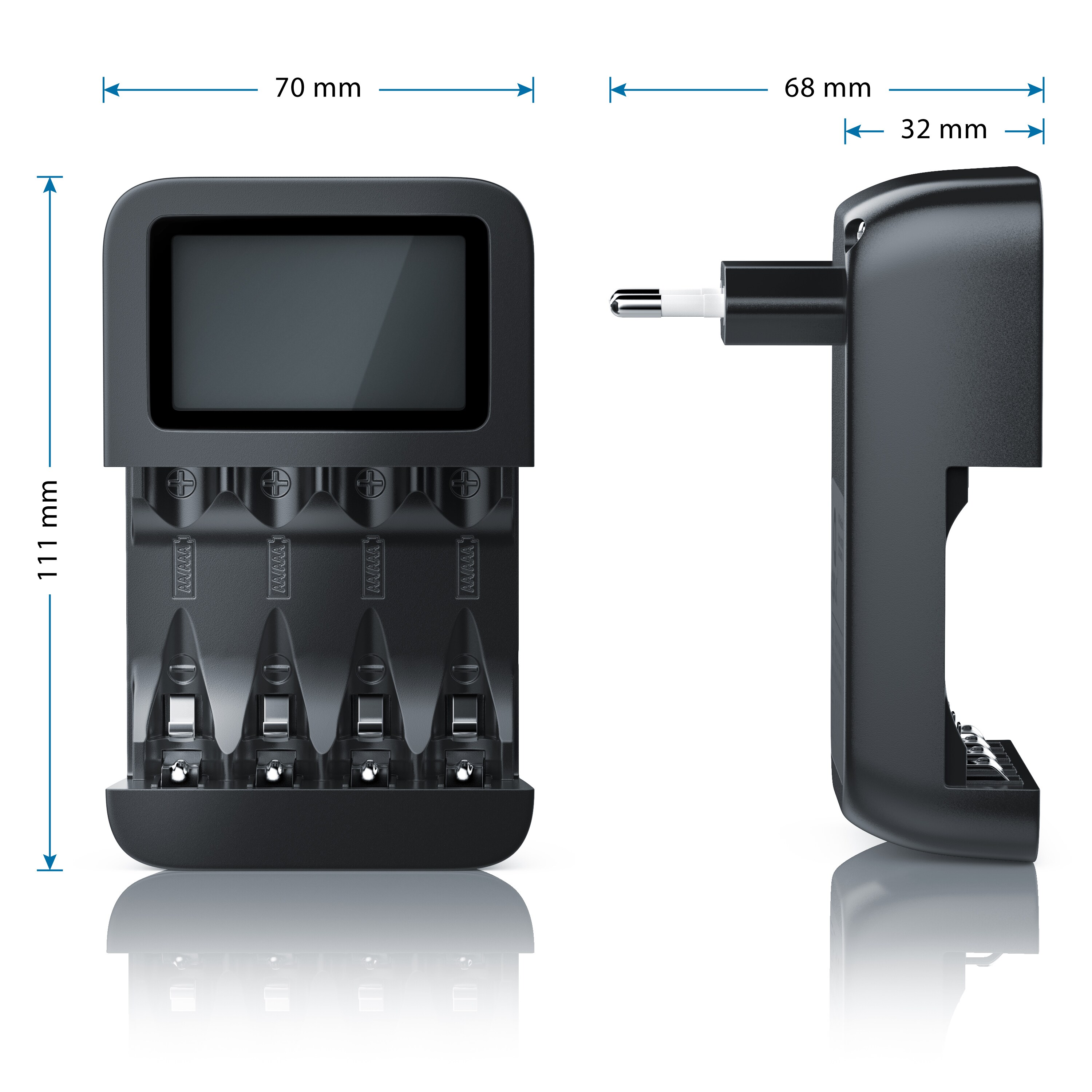 Aplic Batterie-Ladegerät 2700 mA, Universal 4-Schacht Batterielader geeignet für Typ AA / AAA NiMH Akkus