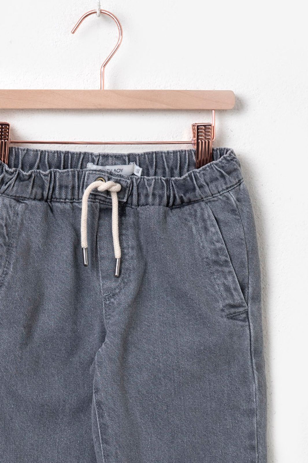 Grijze denim pull on broek met aantrekkoorden