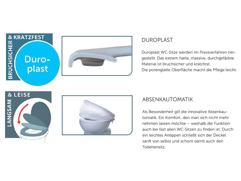 WC zitting duroplast, met soft-close-mechanisme