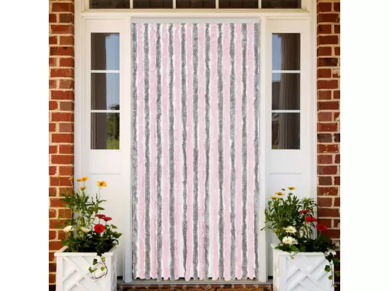 Rideau anti-mouches gris argenté et rose 90x220 cm chenille