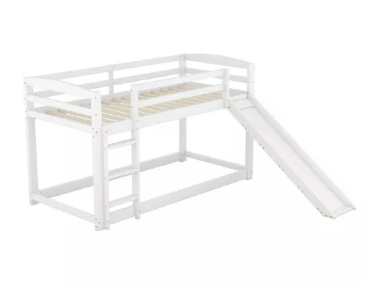 Lits superposés - 2 x 90 x 200 cm - lit enfant avec toboggan de gauche/droite - cadre en bois massif - Blanc