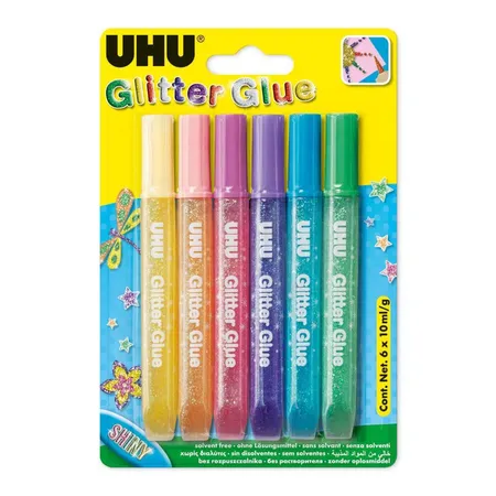 UHU Glitter glue SHINY Infokarte 6 Farben à 10ml sort.