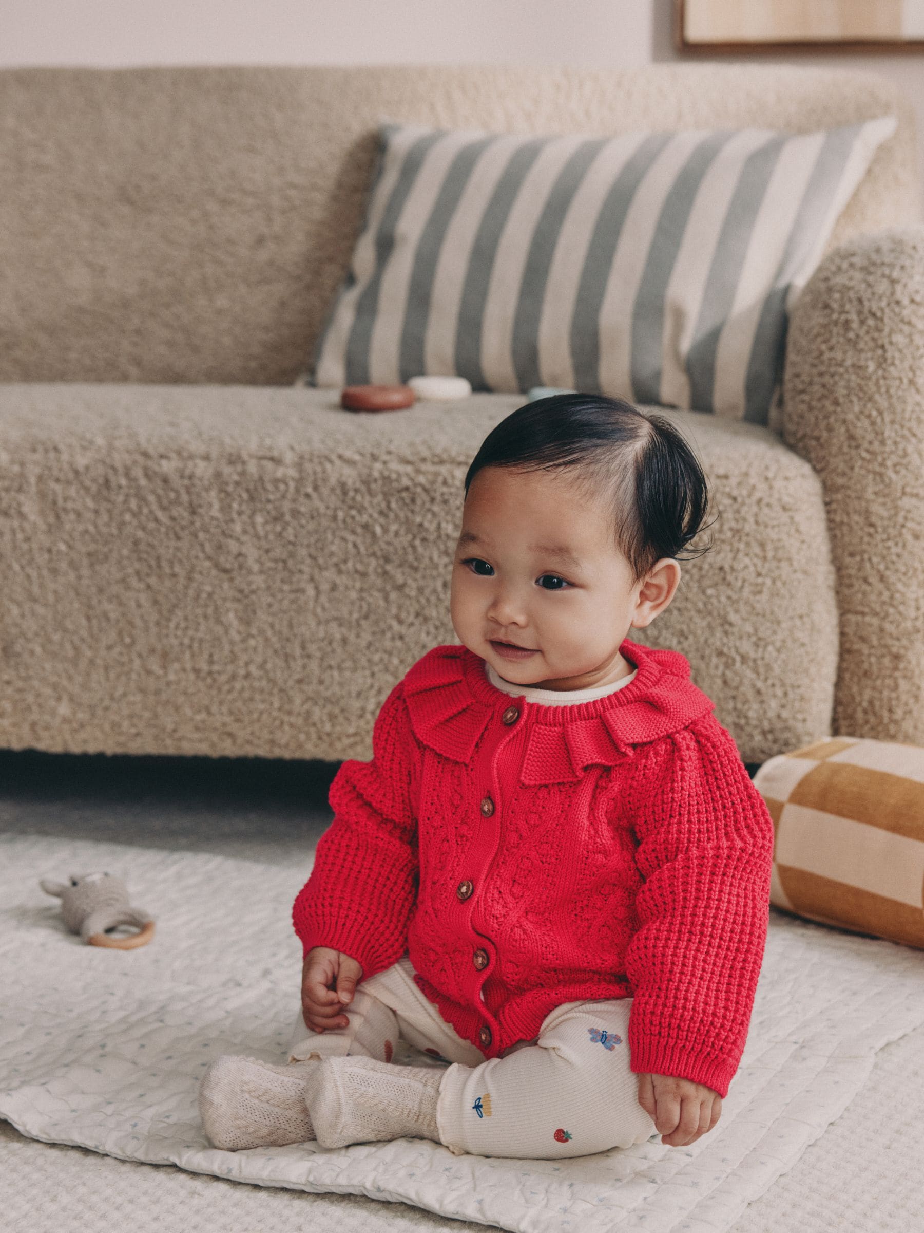 Rood - Gebreid Baby vest met rucheskraag (0mnd-2jr) (0mnd-2jr)
