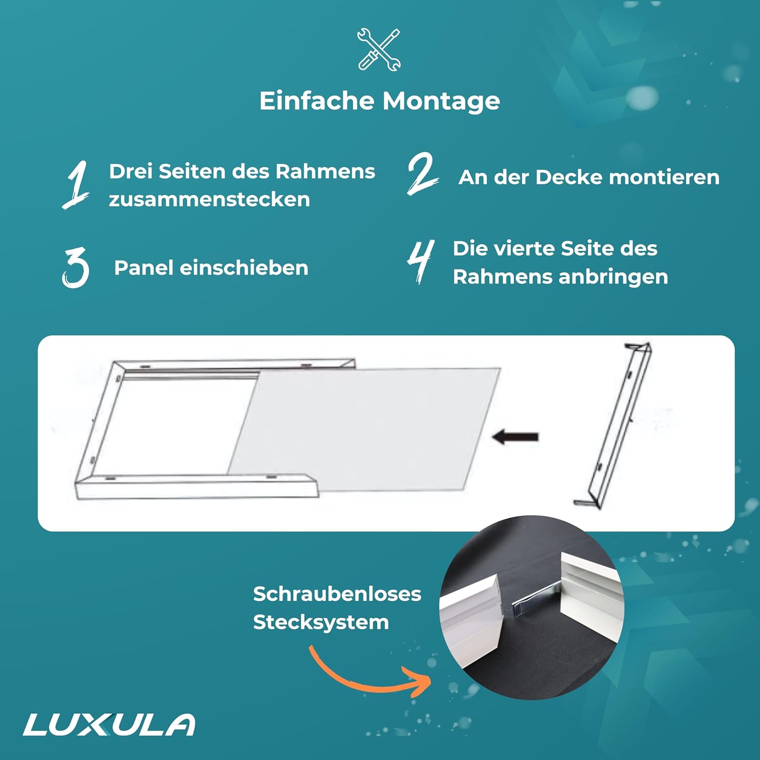 Lichttechnik24® 10er Pack Aufbaurahmen für 62x62cm LED-Panel, steckbar, Aufputzrahmen, Deckenmontage, Wandmontage, Aluminium, weiß, 62x62x4,4 cm - für 1cm flache Sidelit Panels