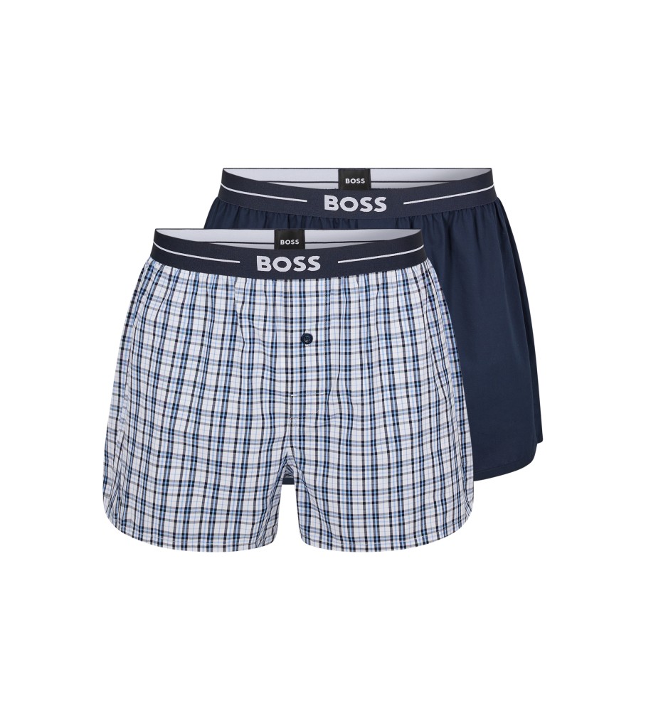 Pacote com 2 cuecas boxer BOSS NOS EW 2P azul e marinho