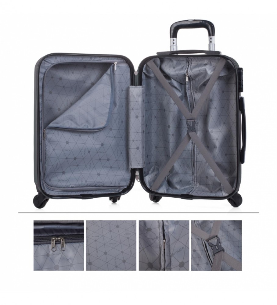 Mala de cabine rígida ITACA com 4 rodas, modelo com rodinhas, cor antracite, modelo 71250 - 55 x 38 x 20 cm -