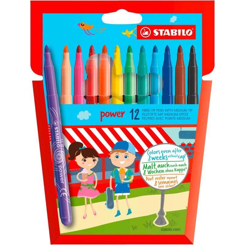Feutre Stabilo Power couleurs assorties pointe moyenne - Pochette de 12