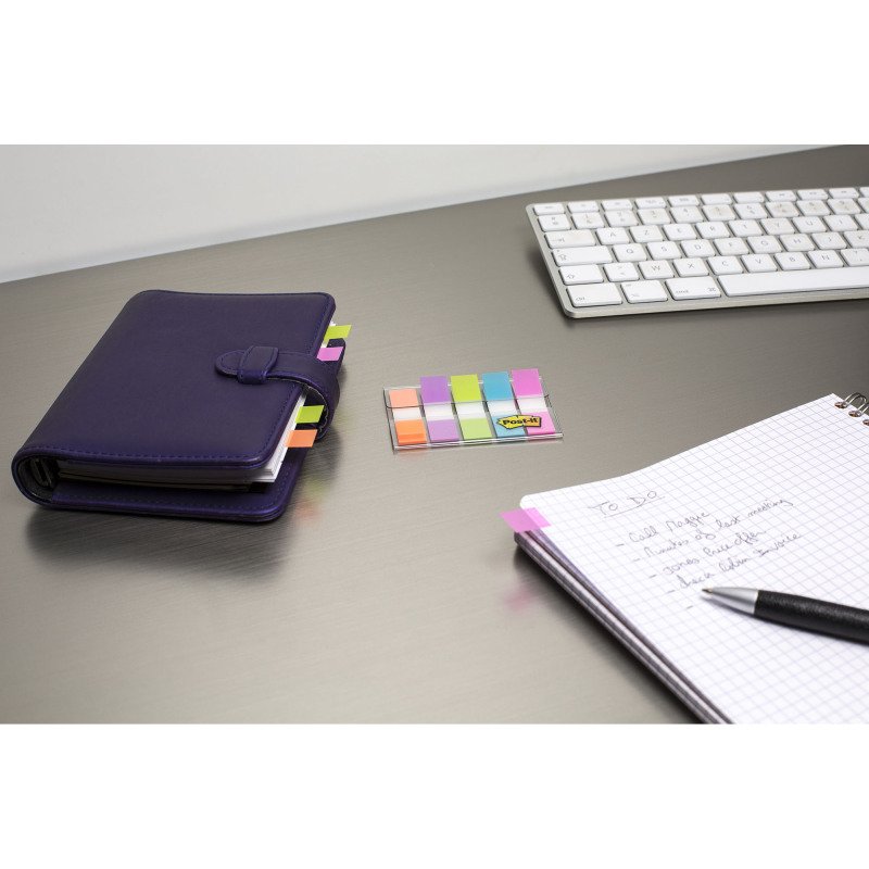 Marque-pages étroit repositionnable plastique couleurs assorties Post-it - distributeur de 20 feuilles