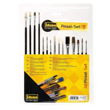Idena Pinsel-Set, 15-teilig, mit Haar-, Borsten- und Aquarellpinsel