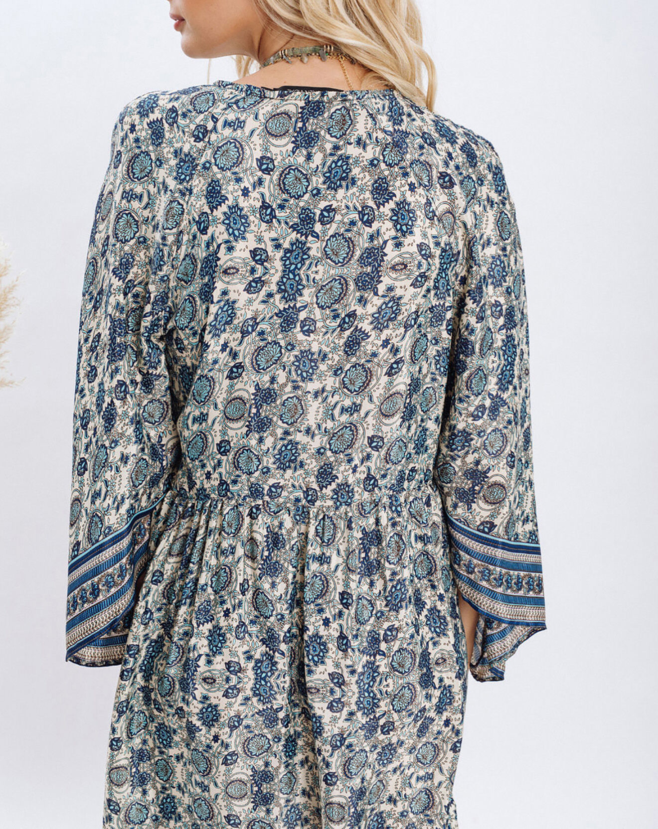 Lauren Vidal Robe en Soie mélangée Sasha bleu/écru