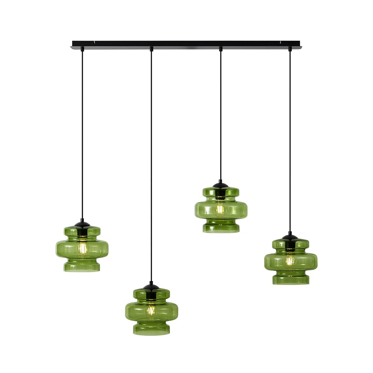 Retro hanglamp zwart met groen glas 4-lichts - Denise