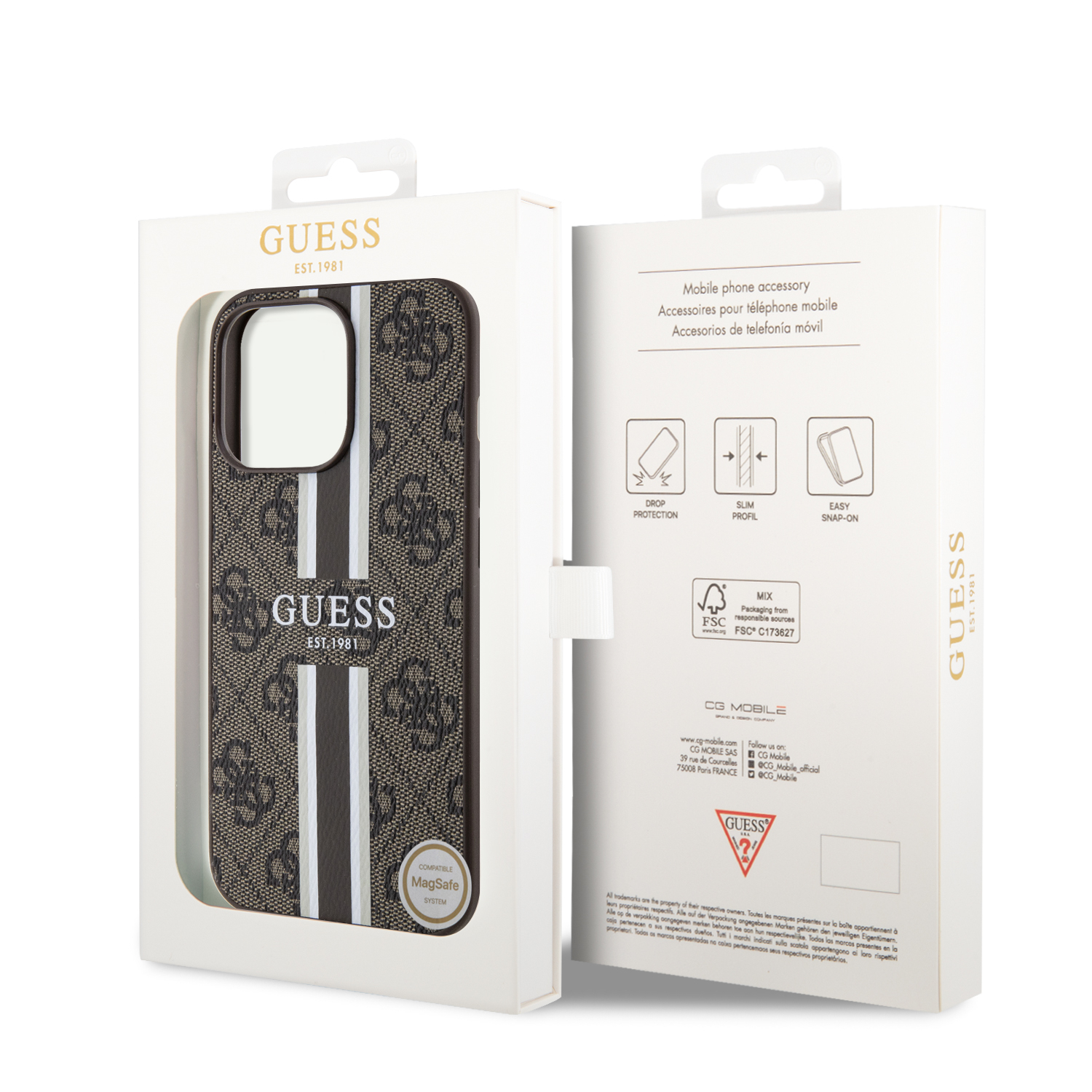 iPhone 13 Pro MagSafe Leder Hardcase Hülle 4G Printed Stripes (GUHMP13LP4RPSW) - Braun