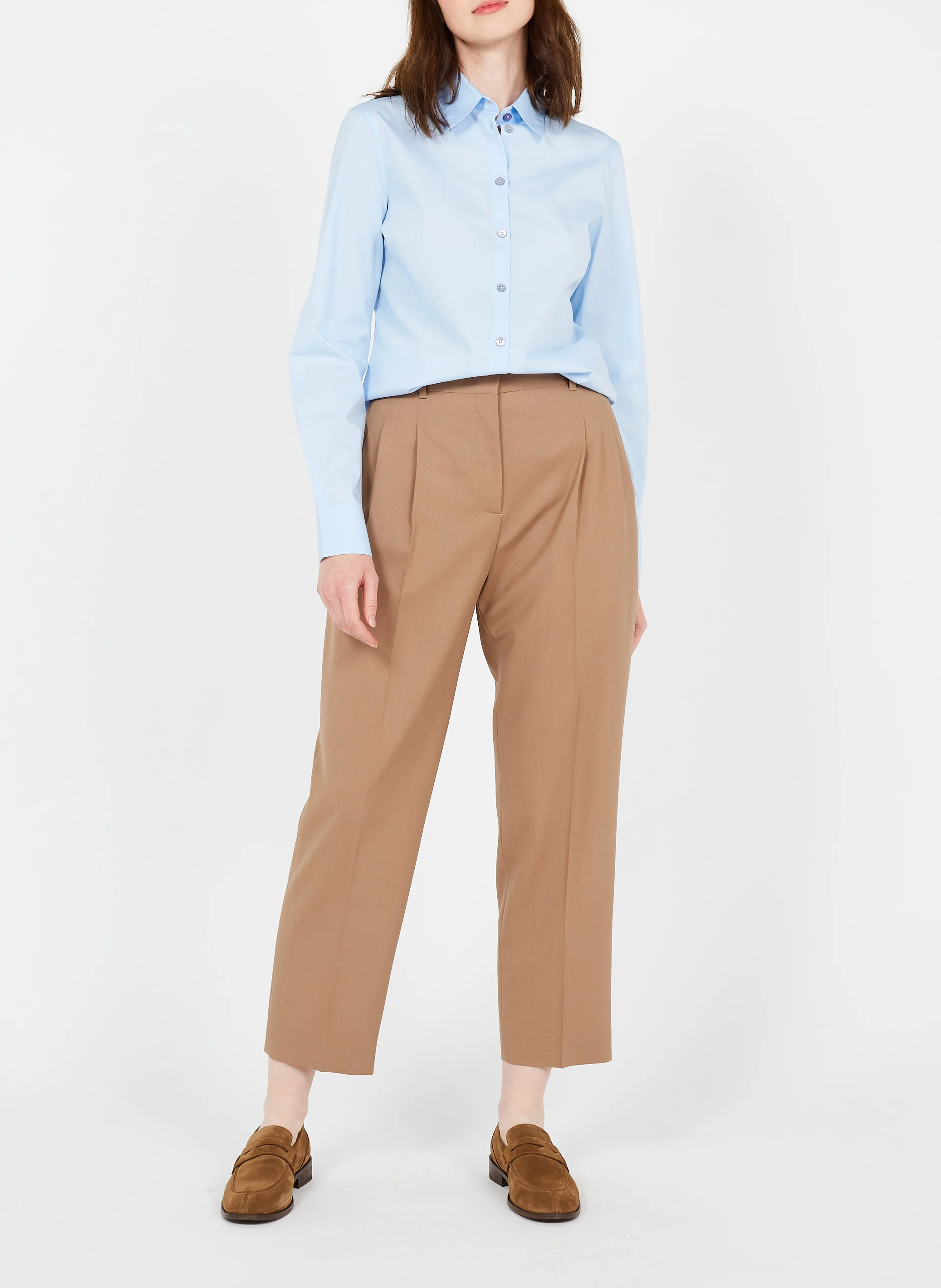Pantalon à double plis en laine| Marron