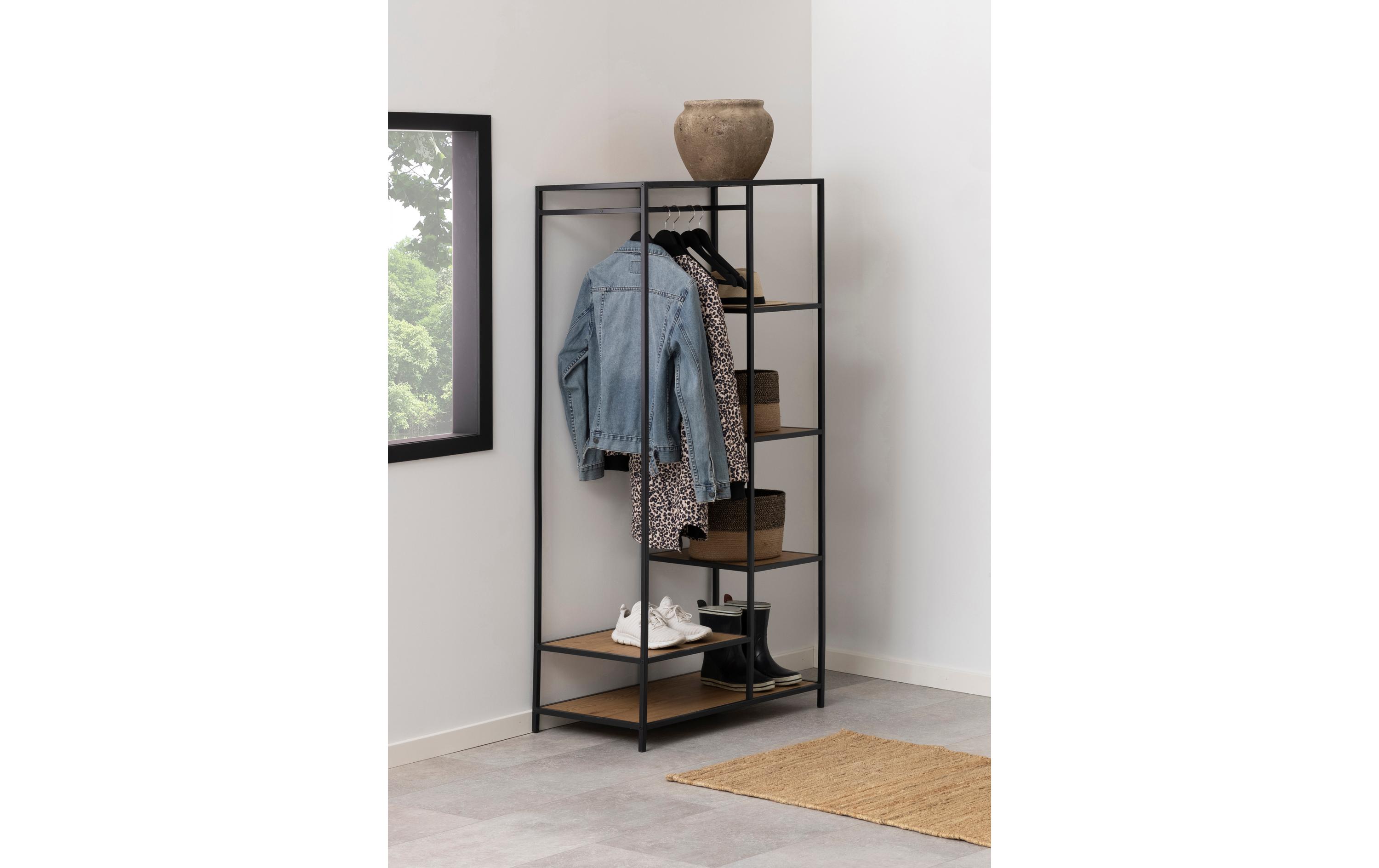 Garderobe Seaford 77 x 45 x 165 cm, Eiche/Schwarz<br>Kleiderständer