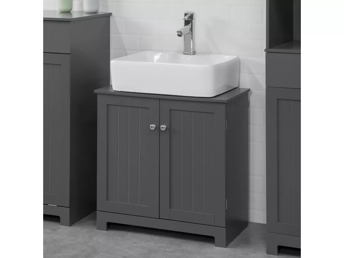 Meuble Sous-lavabo À 2 Étages Et 2 Portes Meuble De Rangement De Salle De Bain, BZr18-dg