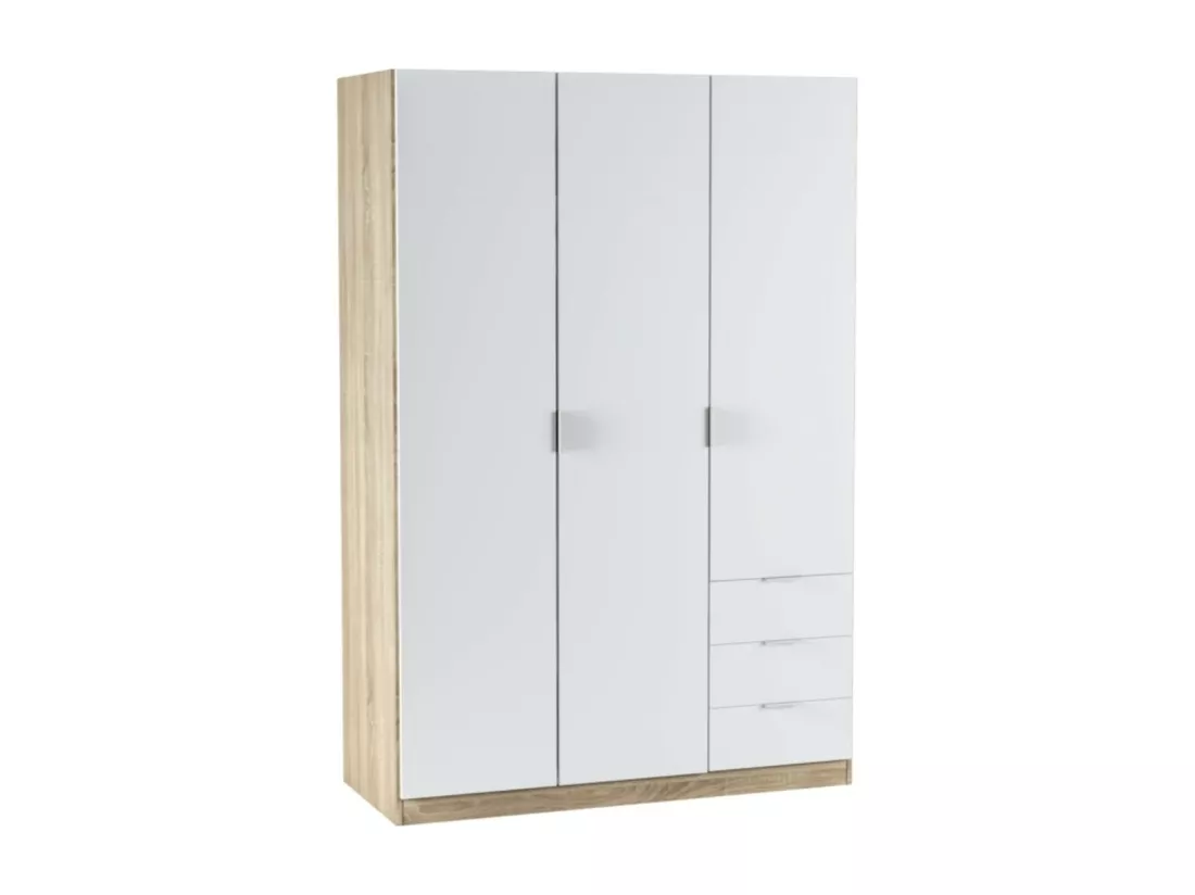 Armoire NINA 3 portes et 3 tiroirs L121 x H180 cm - Blanc et bois