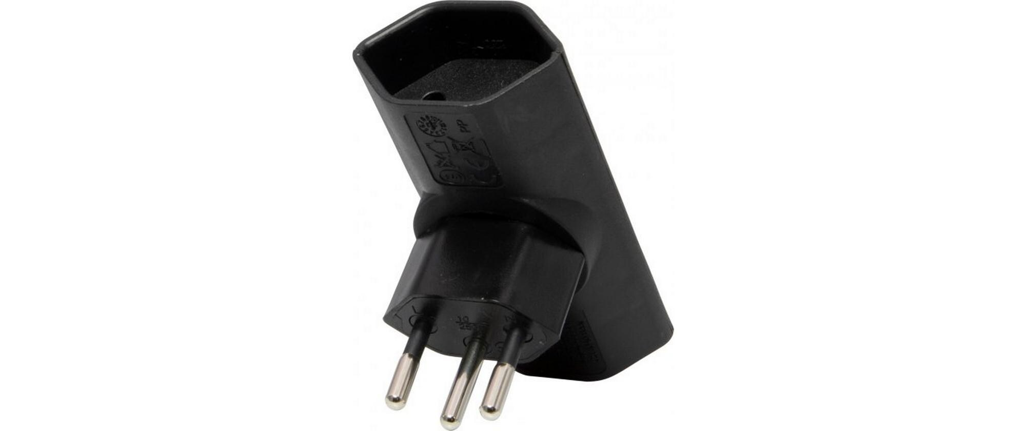 Flachstecker 2 x T13, 300° drehbar, flach, SchwarzExtra flacher und platzsparender T-Abzweigstecker