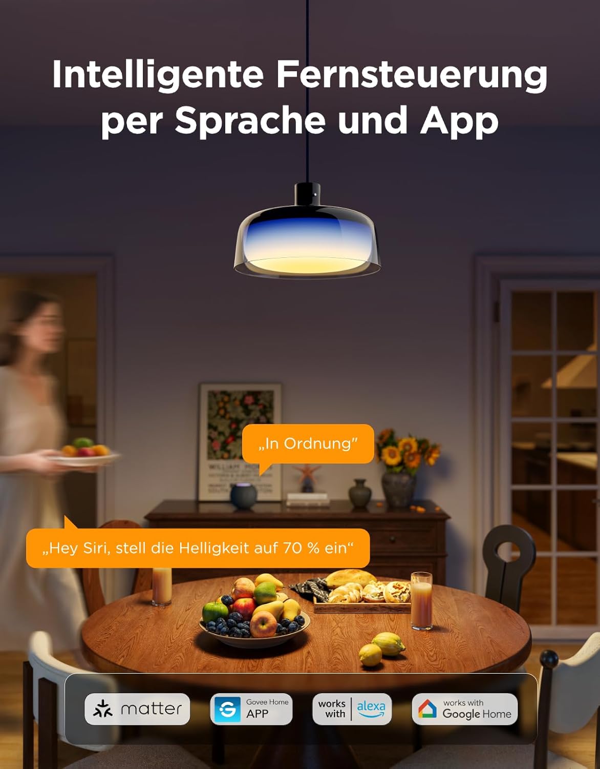 Govee Pendelleuchte, Smart RGBIC und Weißlicht-Hängelampe Esstisch, Drei Lichtringe Segmentierungskontrolle Pendant Light, Dimmable Esszimmerlampe Funktioniert mit Matter für Küche Esstisch