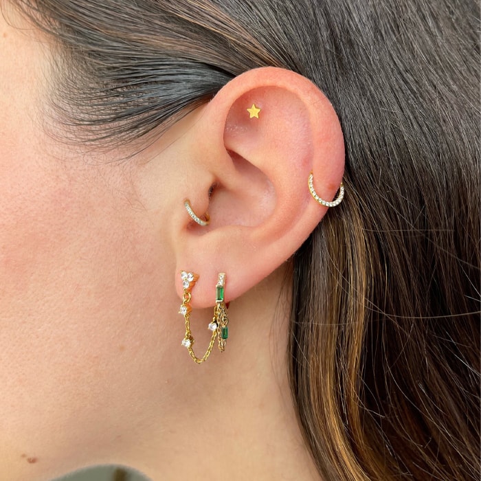 Piercing d'oreille - Side - Acier chirurgical inoxydable argenté