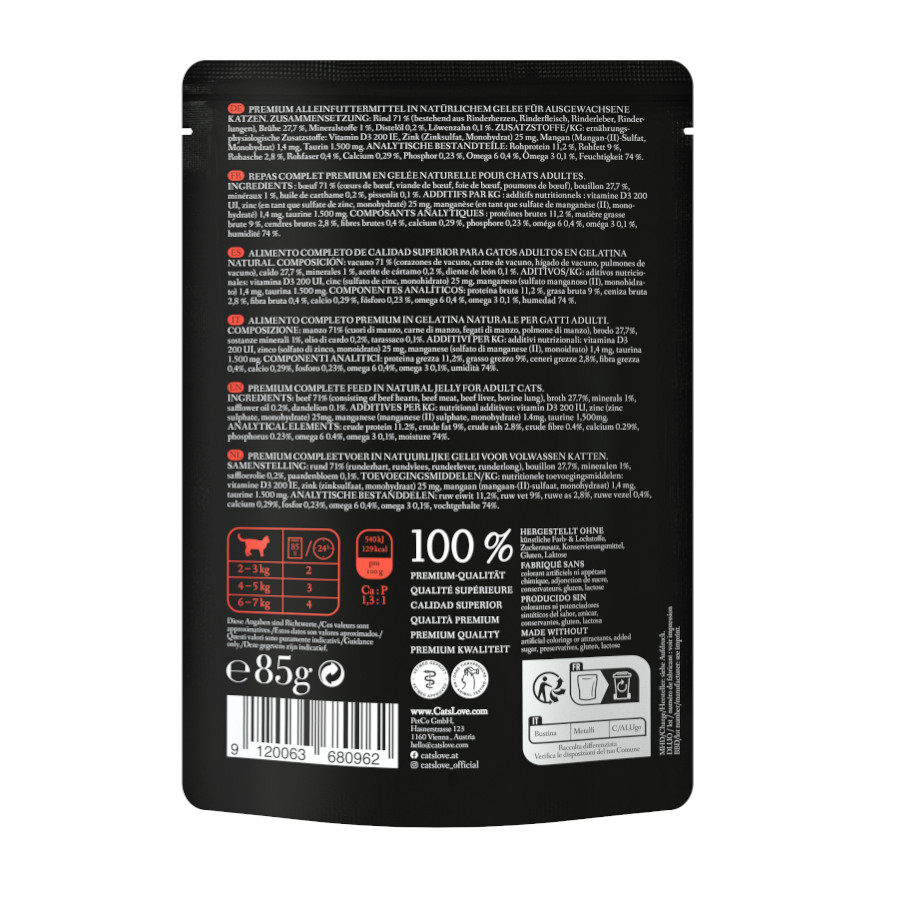 Sachê de geleia de carne bovina para gatos adultos Cat's Love