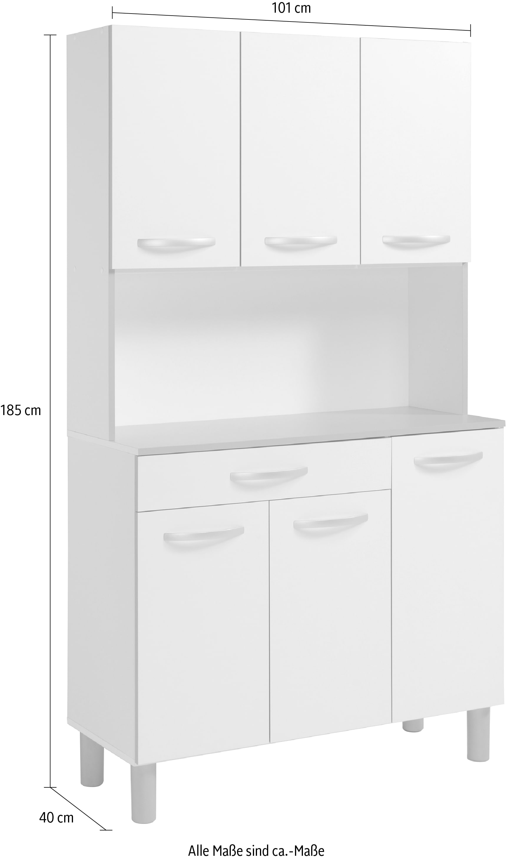 Parisot Buffet »Spoon 1, Küchenbuffet, viel Stauraum, 6 Türen« B/H/T ca. 100x185x40, 1 Stk. tlg. Schublade, Arbeitsfläche und Regale, ohne Elektrogeräte