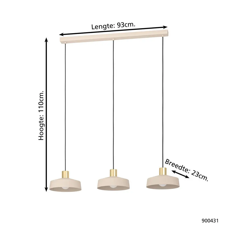 EGLO Valdiola Hanglamp - E27 - 93 cm - Beige/Goud - Staal