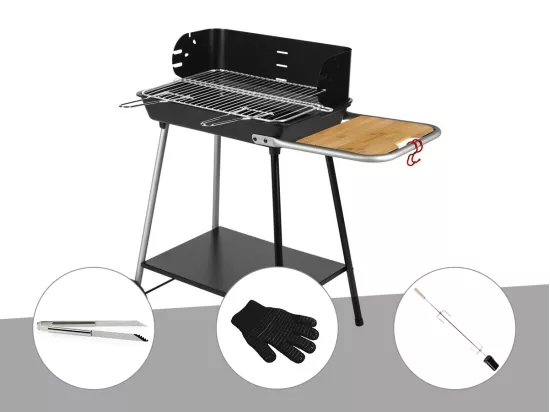 Barbecue charbon Florence Somagic + Pince en inox + Gant de protection + Kit tournebroche