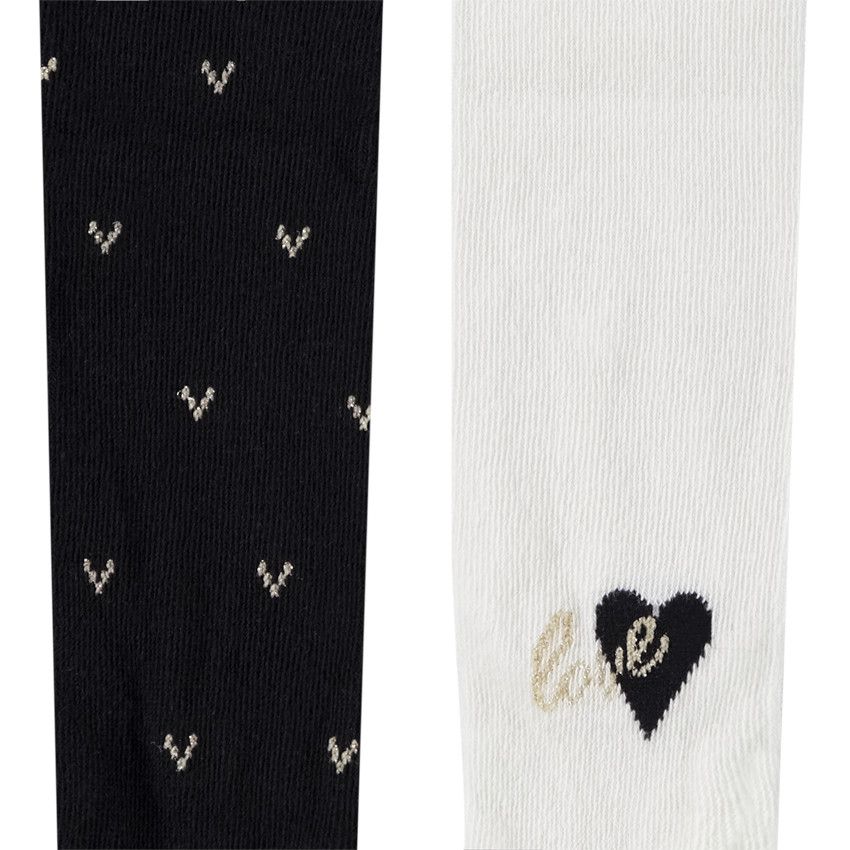 Lot de 2 paires de collants épais en jersey imprimé coeurs pour bébé fille - Noir