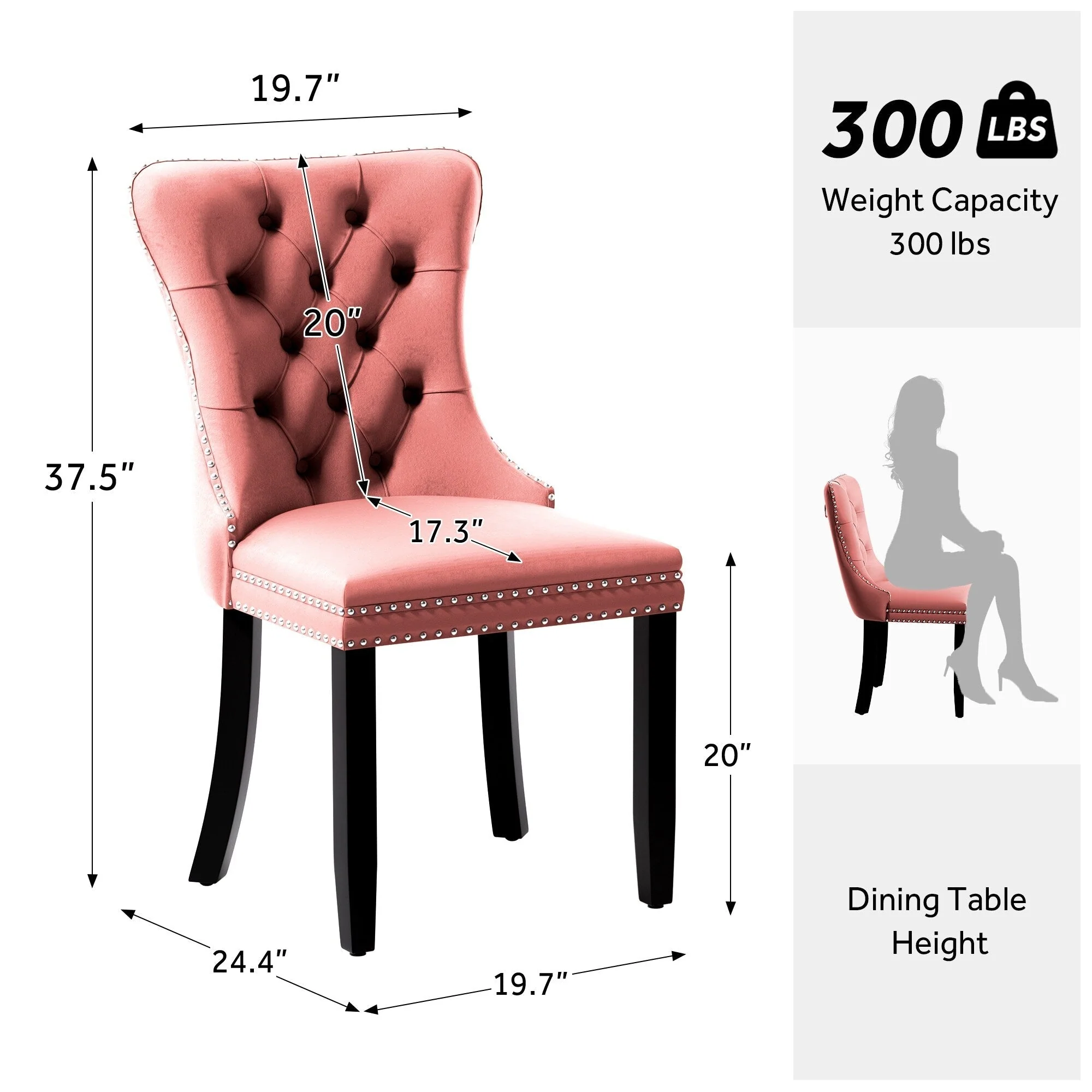 Upholstered Tufted Velvet Dining Chair with Solid Wood Legs Set of 6